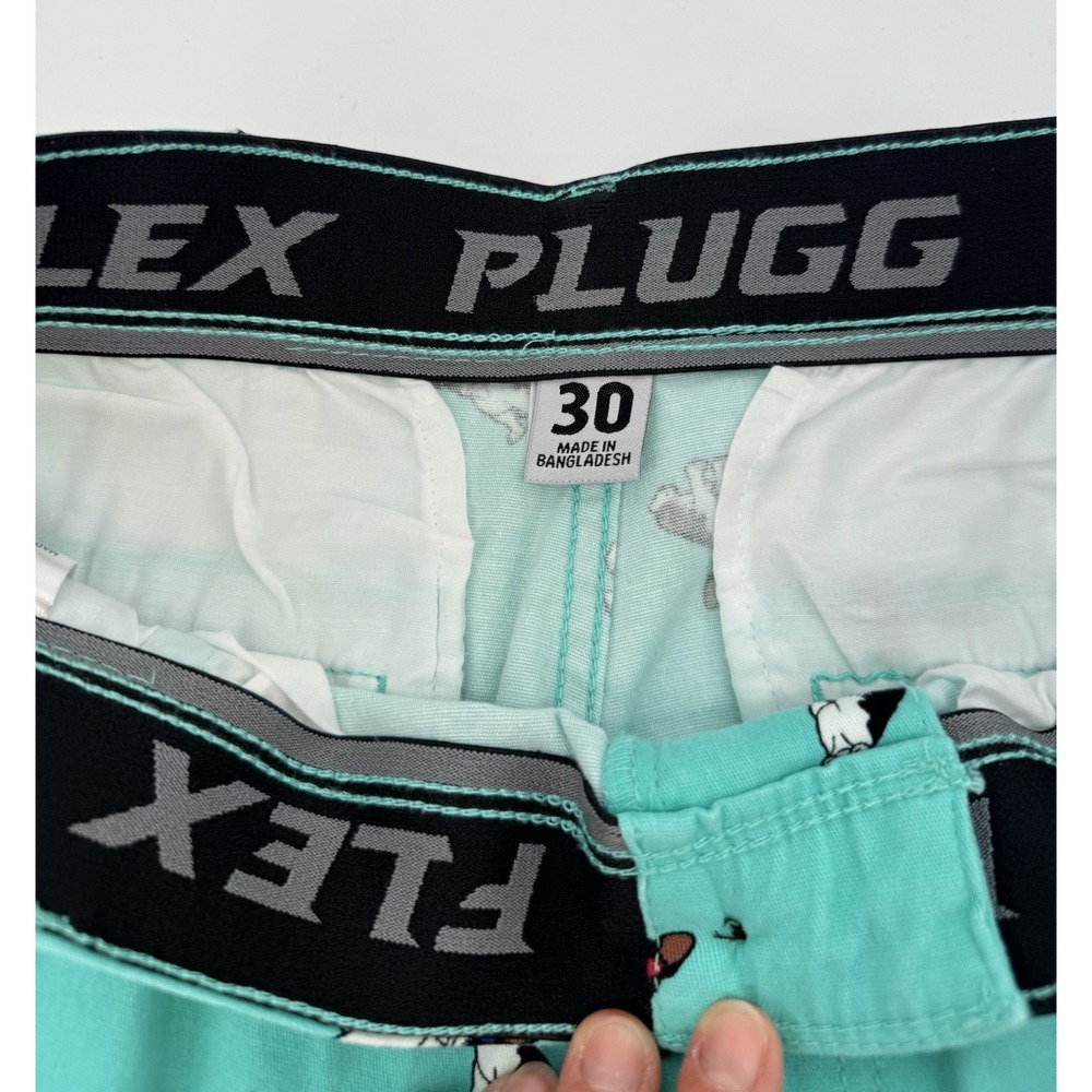 Plugg Flex Mens Sz 30 French Bulldog Bermuda Shorts Teal Green Flex Waist Dog - Picture 7 of 9
